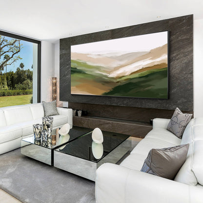 Abstract Mountain Painting: Beige Green Landscape Wall Art #2