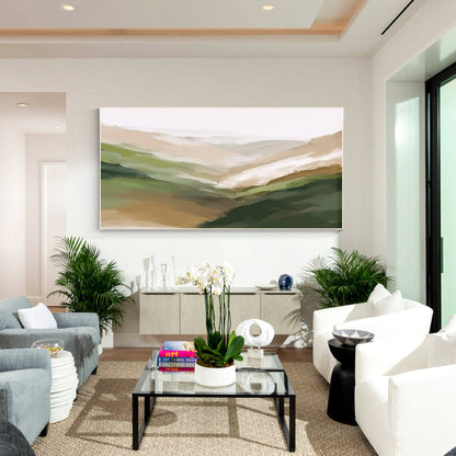 Abstract Mountain Painting: Beige Green Landscape Wall Art #3