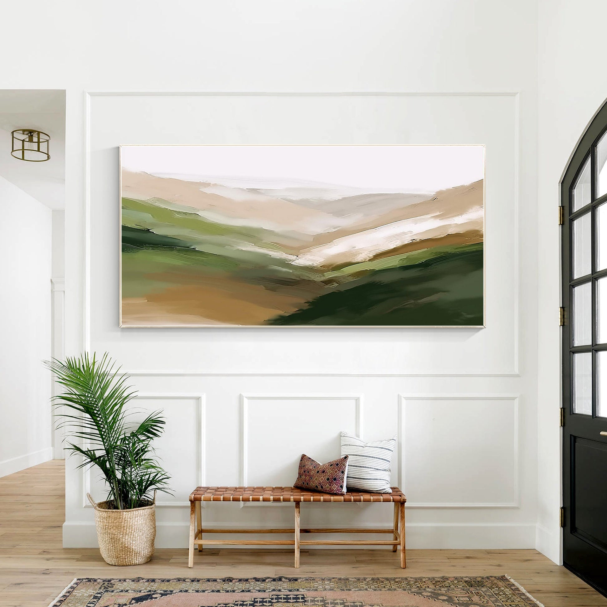 Abstract Mountain Painting: Beige Green Landscape Wall Art #4