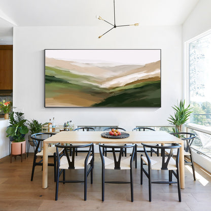 Abstract Mountain Painting: Beige Green Landscape Wall Art #5