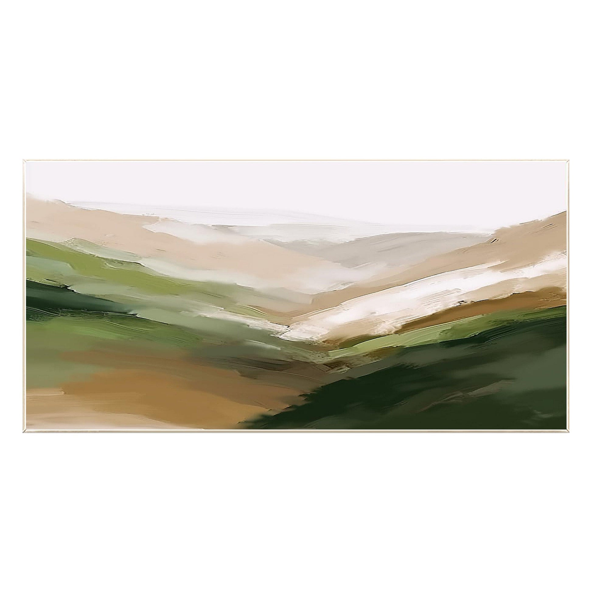 Abstract Mountain Painting: Beige Green Landscape Wall Art #8