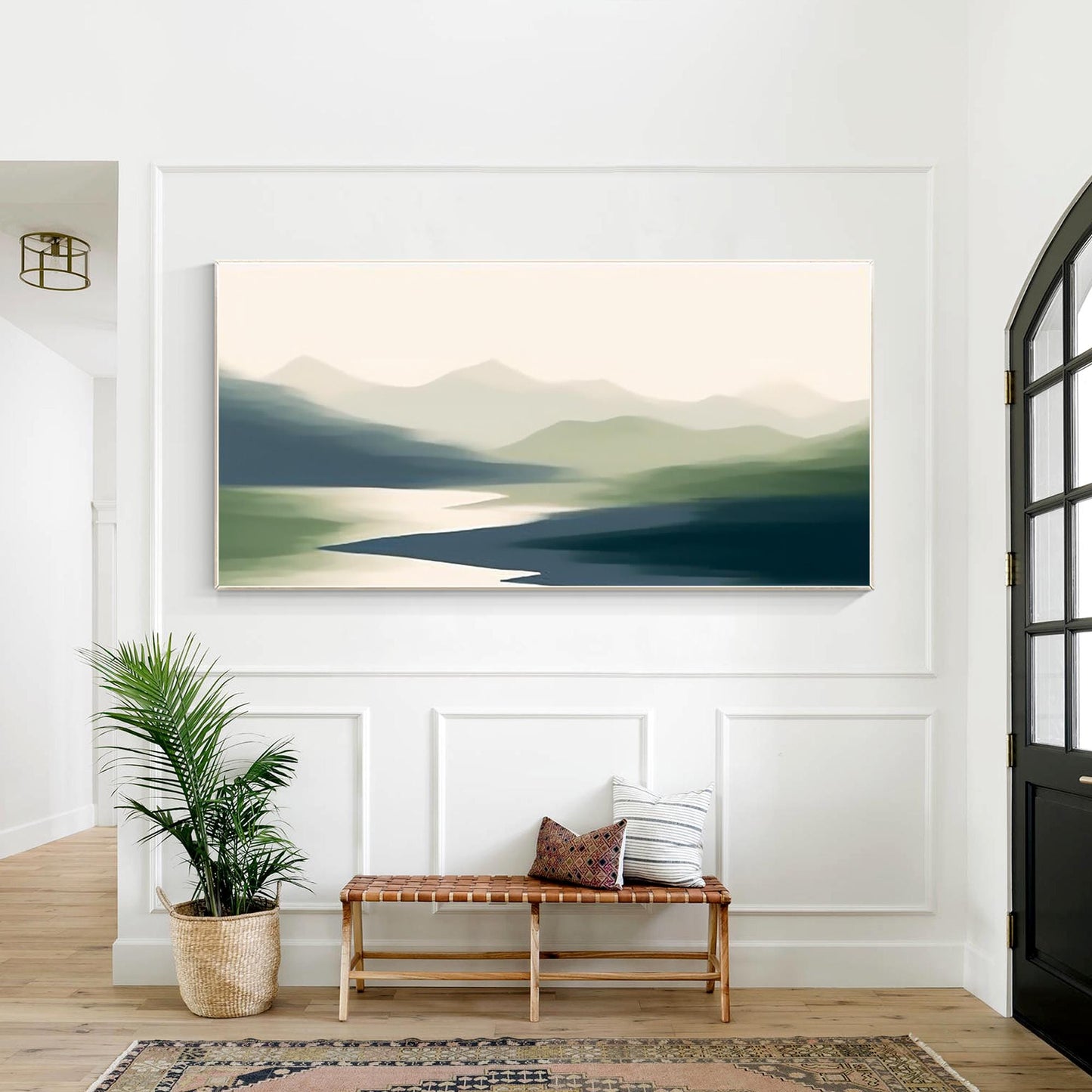 Abstract Mountain Painting: Foggy Green Landscape Canvas Art #2