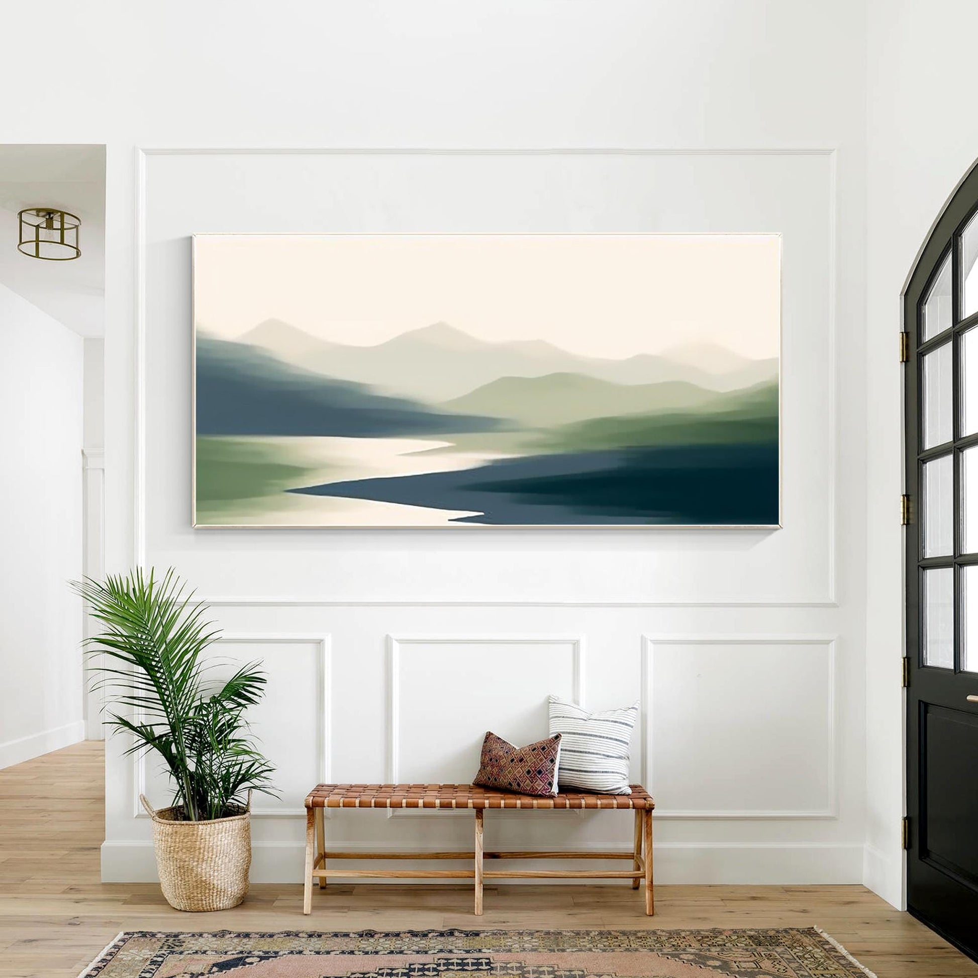 Abstract Mountain Painting: Foggy Green Landscape Canvas Art #2