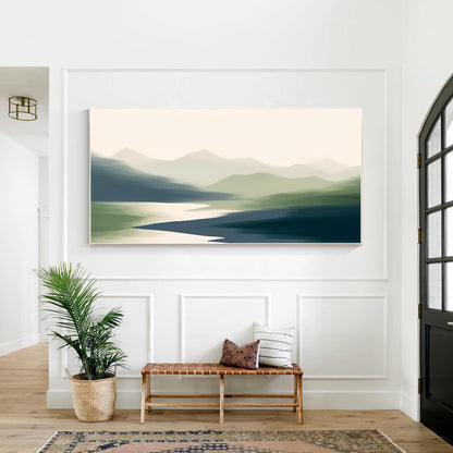 Abstract Mountain Painting: Foggy Green Landscape Canvas Art #2