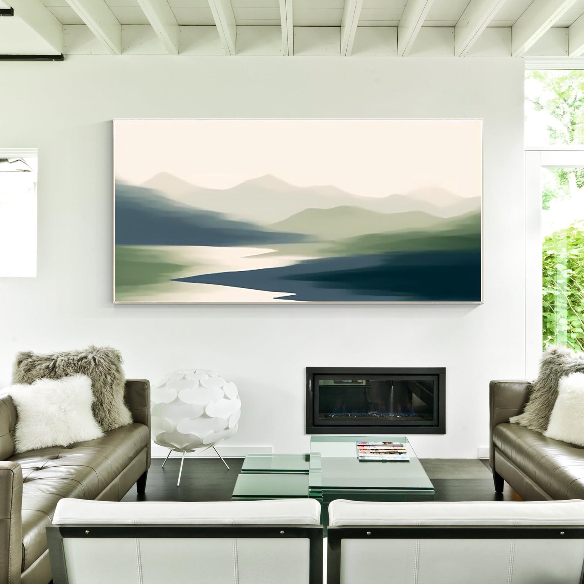 Abstract Mountain Painting: Foggy Green Landscape Canvas Art #3
