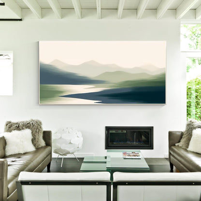 Abstract Mountain Painting: Foggy Green Landscape Canvas Art #3