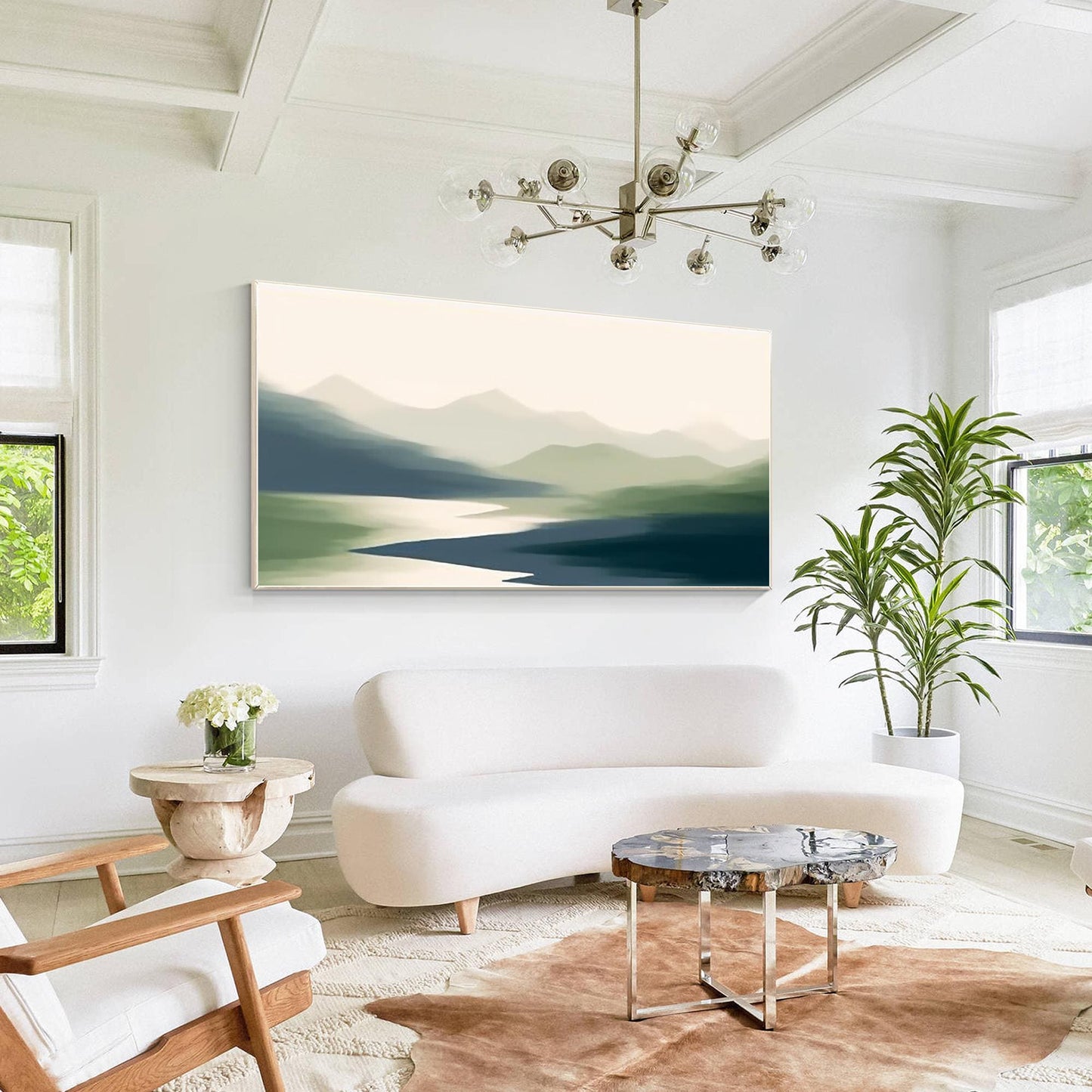 Abstract Mountain Painting: Foggy Green Landscape Canvas Art #4