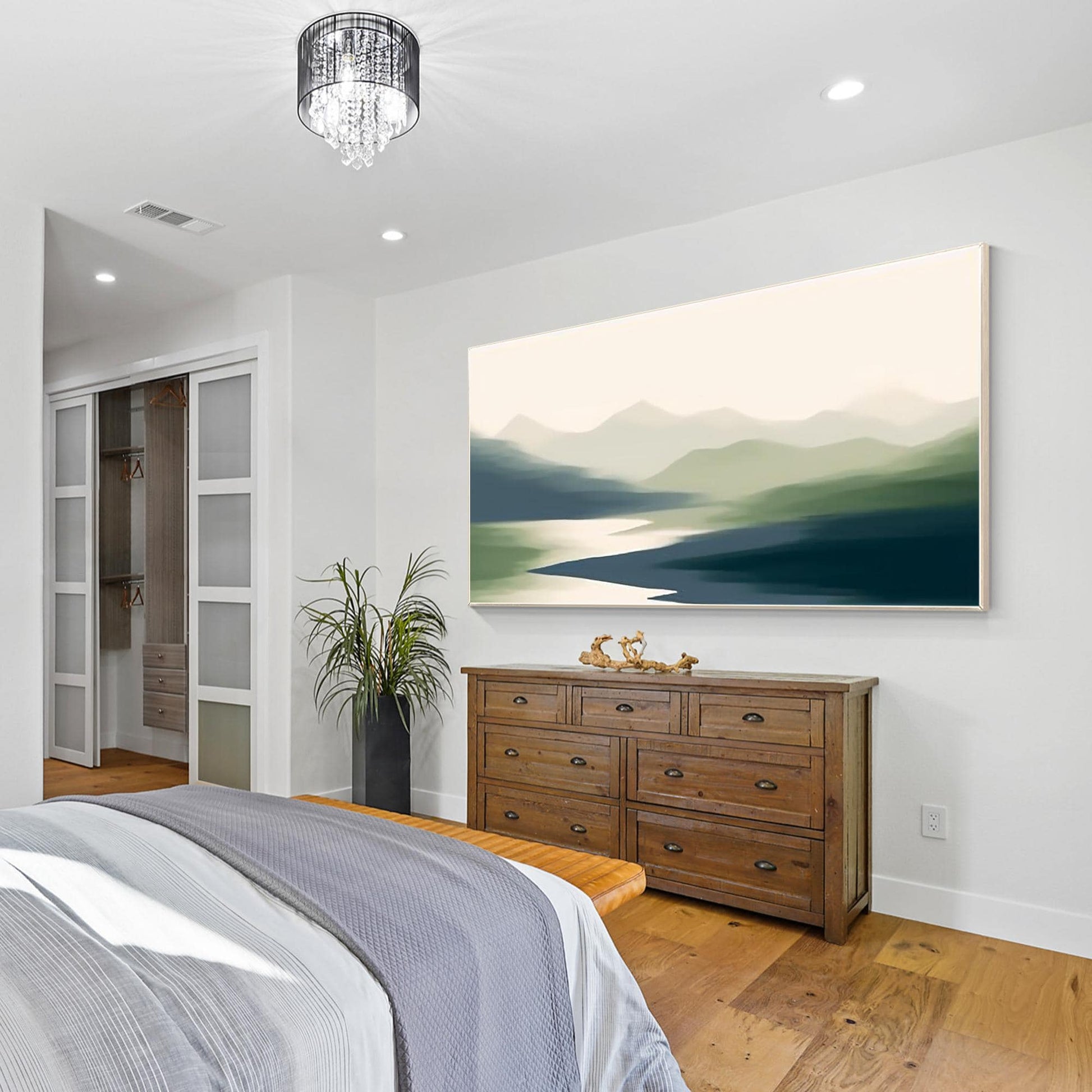 Abstract Mountain Painting: Foggy Green Landscape Canvas Art #5