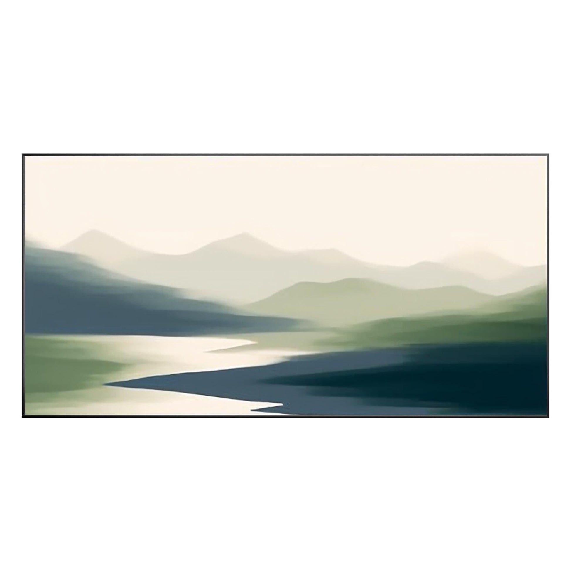 Abstract Mountain Painting: Foggy Green Landscape Canvas Art #7