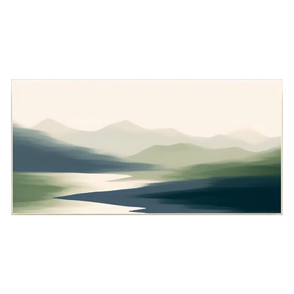 Abstract Mountain Painting: Foggy Green Landscape Canvas Art #9