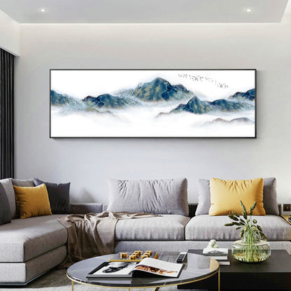 Abstract Mountain Wall art Framed Watercolor Prints landscape Foggy Cloudy Frame #2