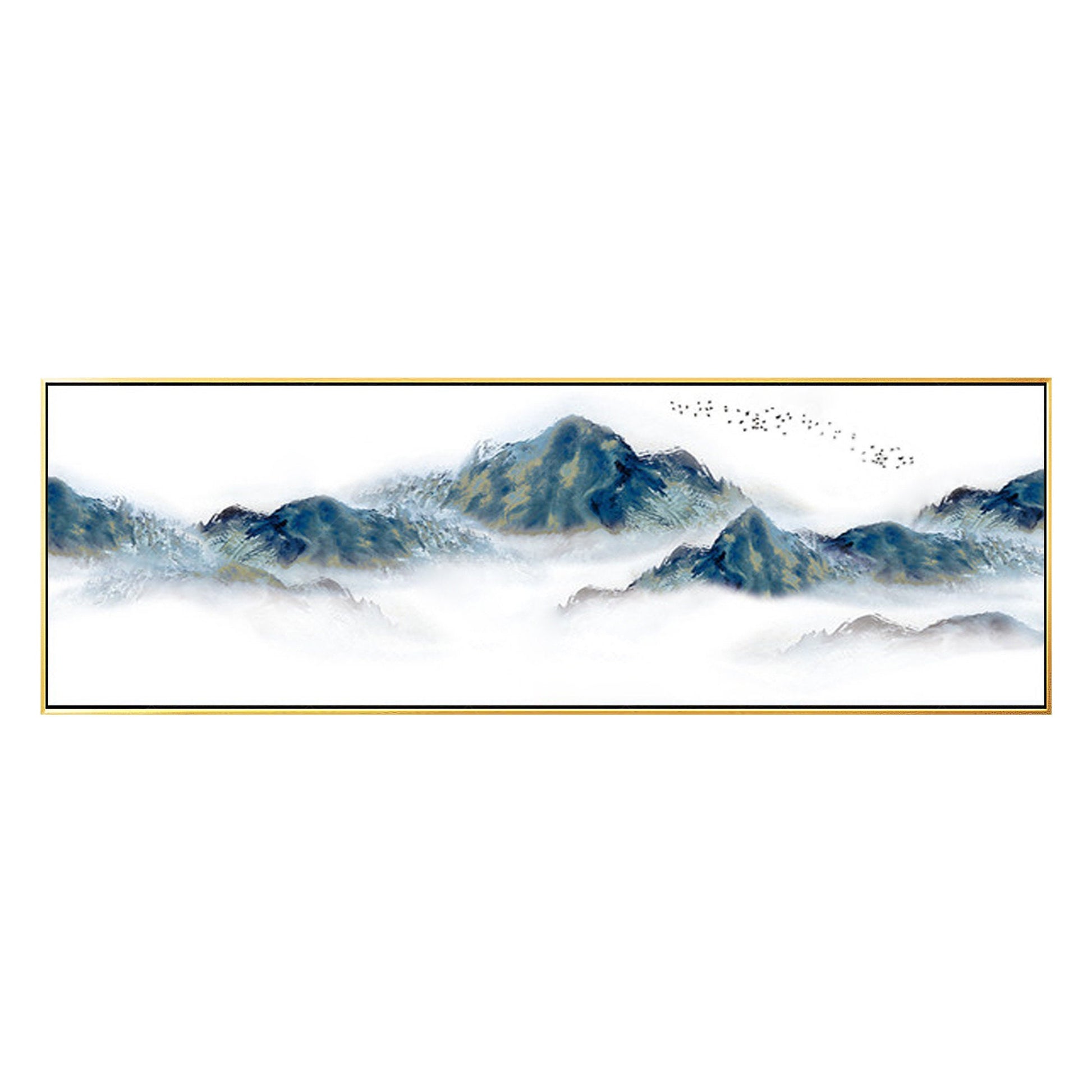 Abstract Mountain Wall art Framed Watercolor Prints landscape Foggy Cloudy Frame #6