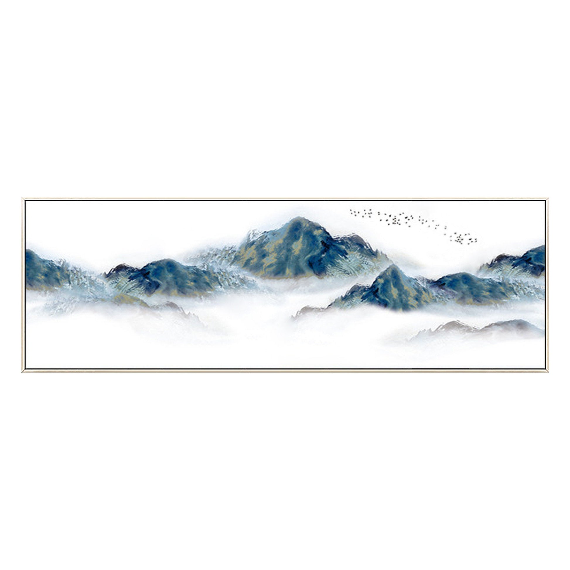 Abstract Mountain Wall art Framed Watercolor Prints landscape Foggy Cloudy Frame #7