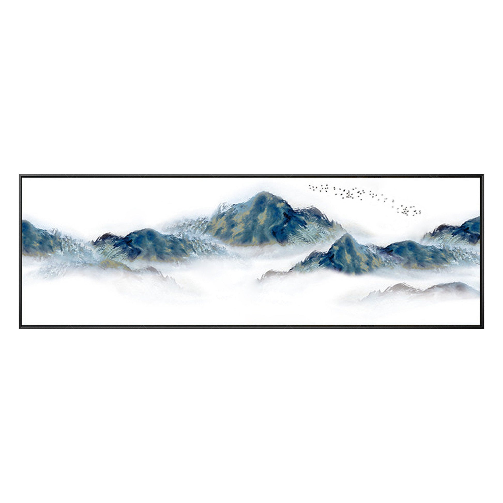 Abstract Mountain Wall art Framed Watercolor Prints landscape Foggy Cloudy Frame #8