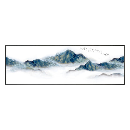 Abstract Mountain Wall art Framed Watercolor Prints landscape Foggy Cloudy Frame #8