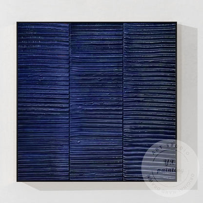 Abstract Navy Blue Textured Wall Art – Modern Minimalist Horizontal Lines Canvas #8