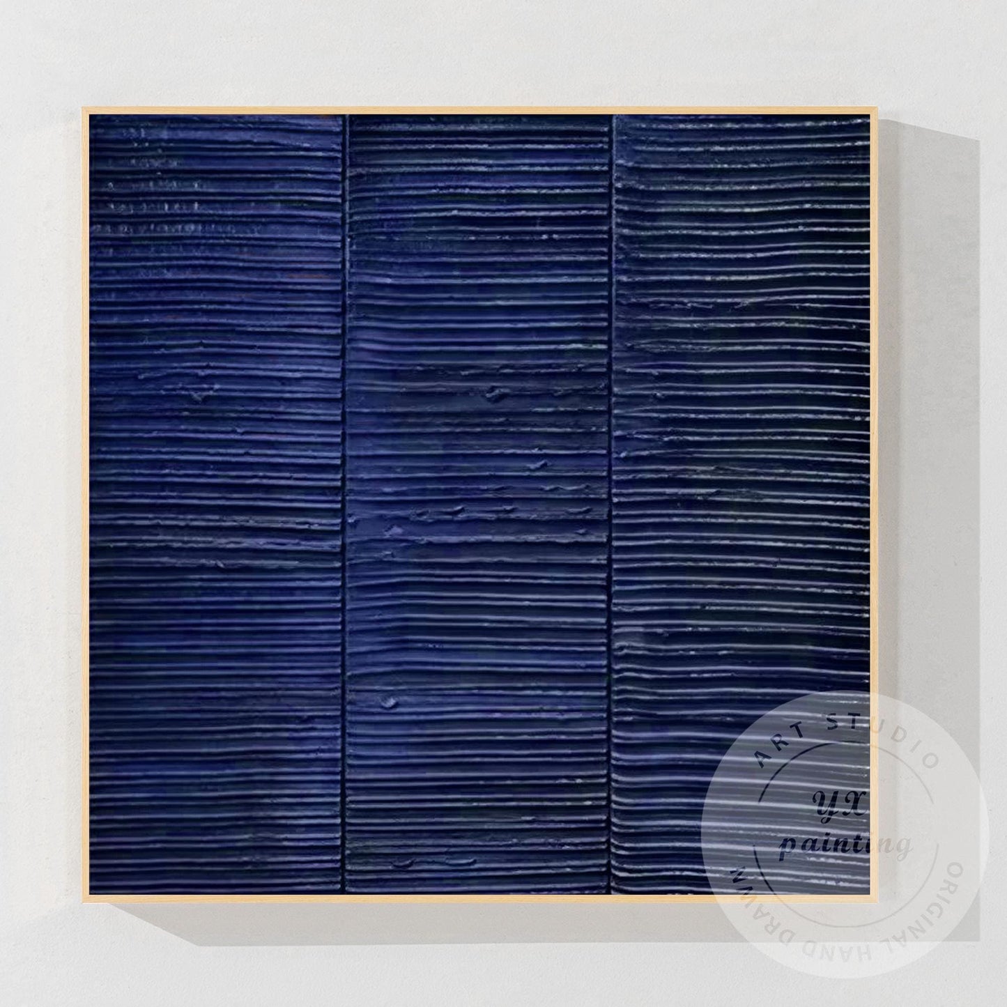 Abstract Navy Blue Textured Wall Art – Modern Minimalist Horizontal Lines Canvas #9