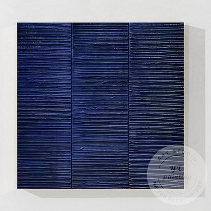 Abstract Navy Blue Textured Wall Art – Modern Minimalist Horizontal Lines Canvas #10