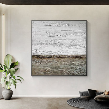 Abstract Ocean Beach Textured Painting: Square Framed Canvas Wall Art #1