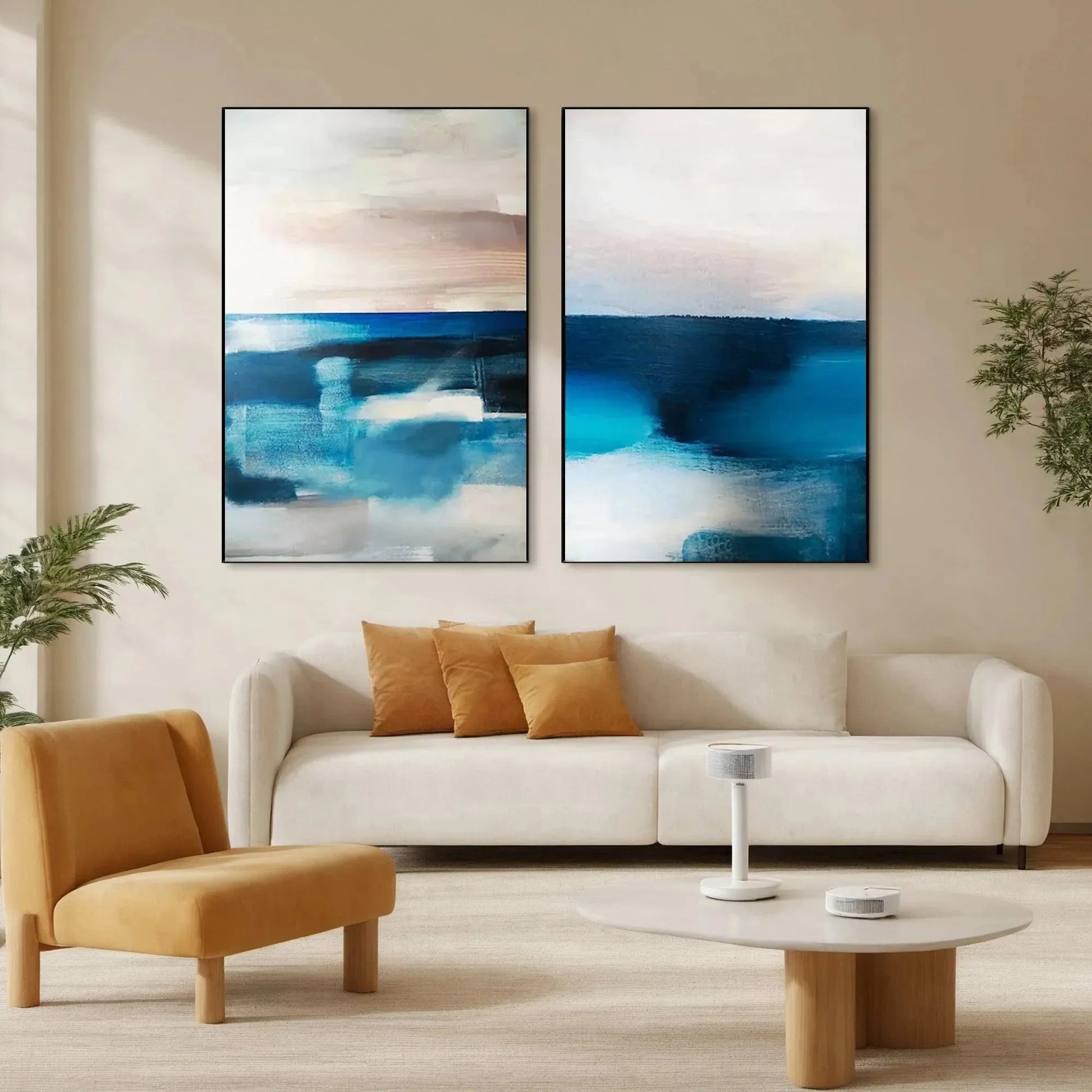 ABSTRACT OCEAN DIPTYCH: Abstract Seascape Set of 2 Vertical | Abstract closeup, raised brushwork detail