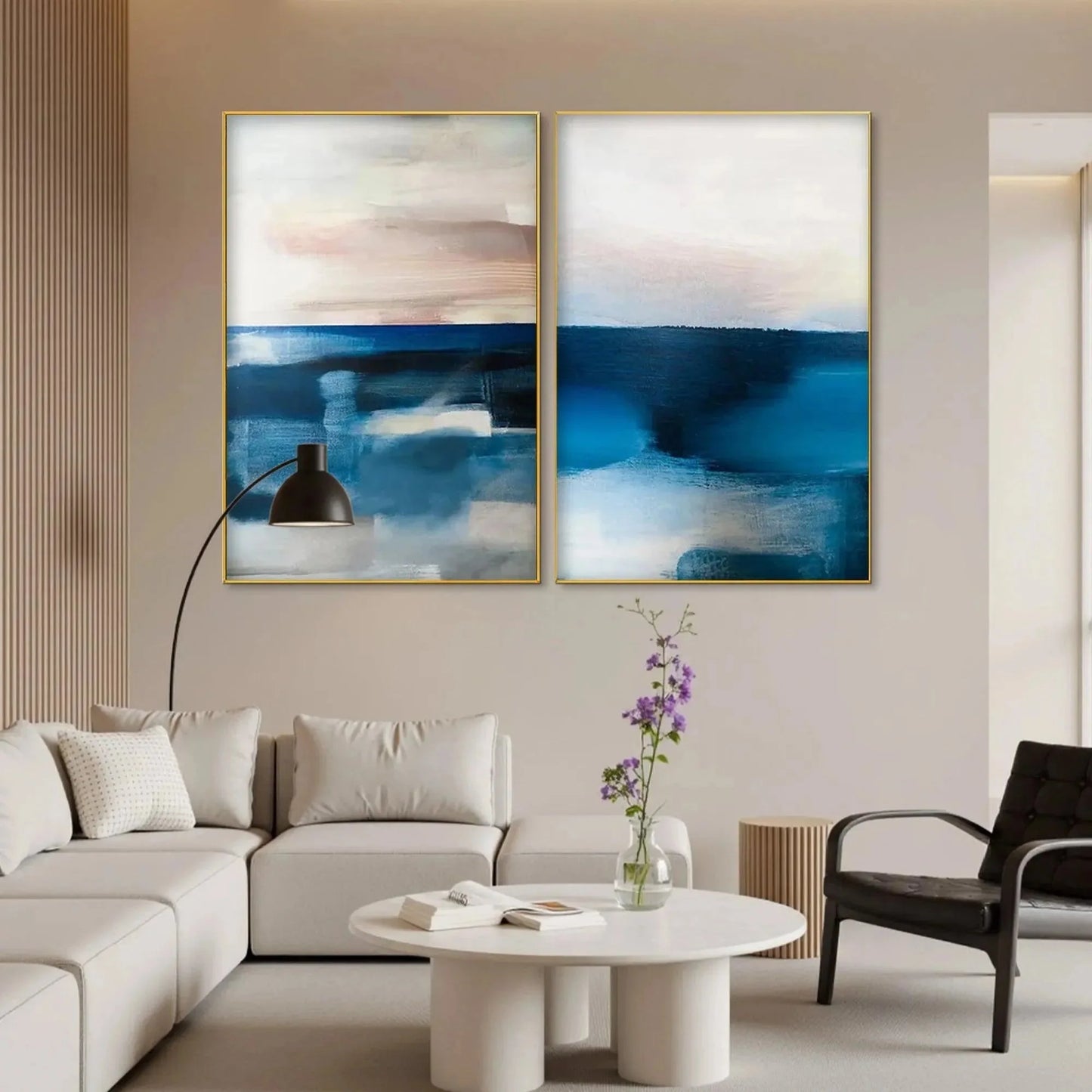 ABSTRACT OCEAN DIPTYCH: Abstract Seascape Set of 2 Vertical | rolled canvas, ready for custom framing