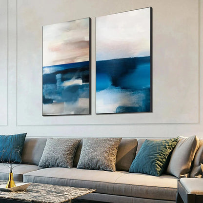 ABSTRACT OCEAN DIPTYCH: Abstract Seascape Set of 2 Vertical | black frame version on white wall