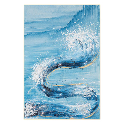 Abstract Ocean Waves Painting: Sky Blue Glitter Coastal Wall Art #8