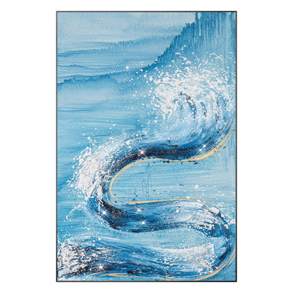 Abstract Ocean Waves Painting: Sky Blue Glitter Coastal Wall Art #10