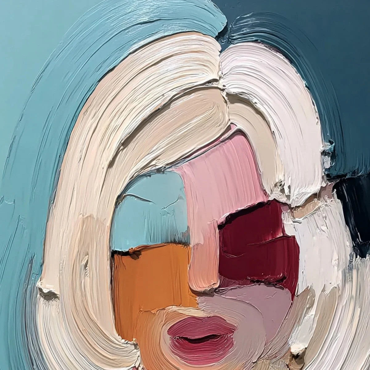 THE GAZE: Textured Abstract Portrait Palette Knife | rectangular format, hand-painted canvas edge