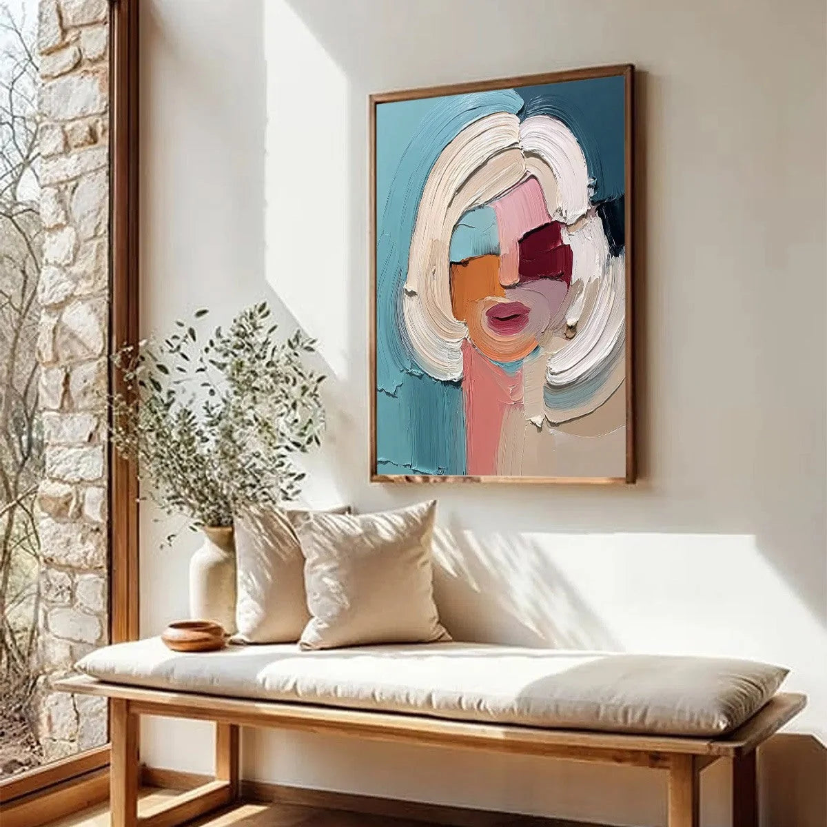 THE GAZE: Textured Abstract Portrait Palette Knife | multi-color palette, original oil on stretched canvas art