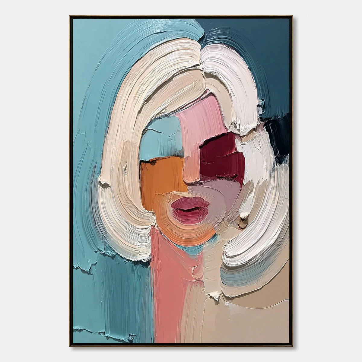 THE GAZE: Textured Abstract Portrait Palette Knife | hanging in living room, Figurative wall art