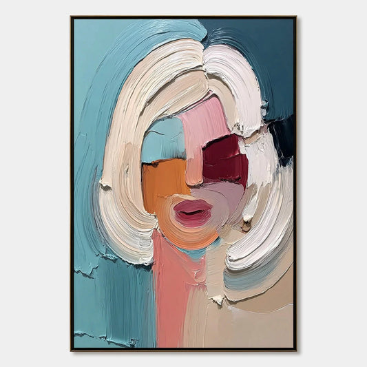 THE GAZE: Textured Abstract Portrait Palette Knife | hanging in living room, Figurative wall art