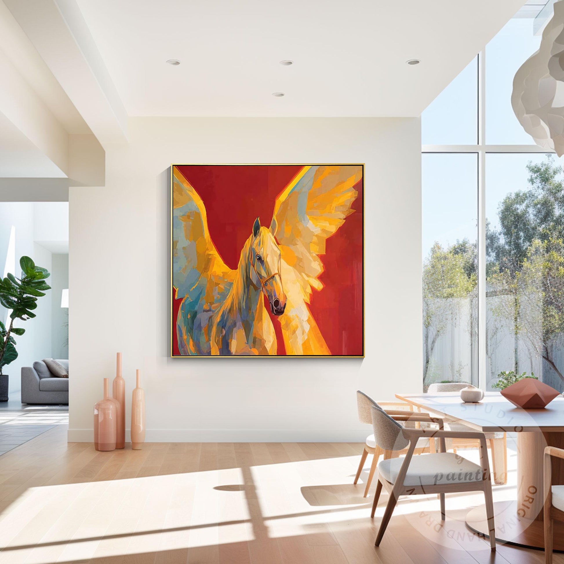 Abstract Pegasus Painting Hand Painted Canvas Art, Golden Wing Horse Wall Art, M #5