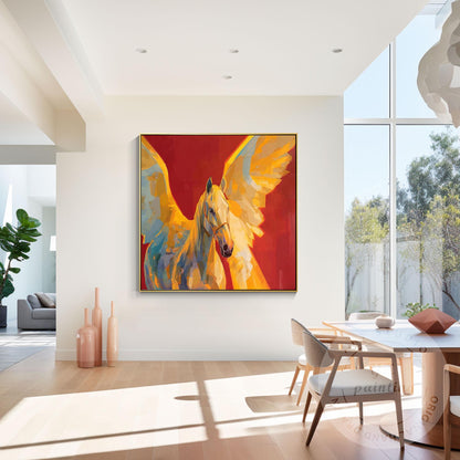 Abstract Pegasus Painting Hand Painted Canvas Art, Golden Wing Horse Wall Art, M #5