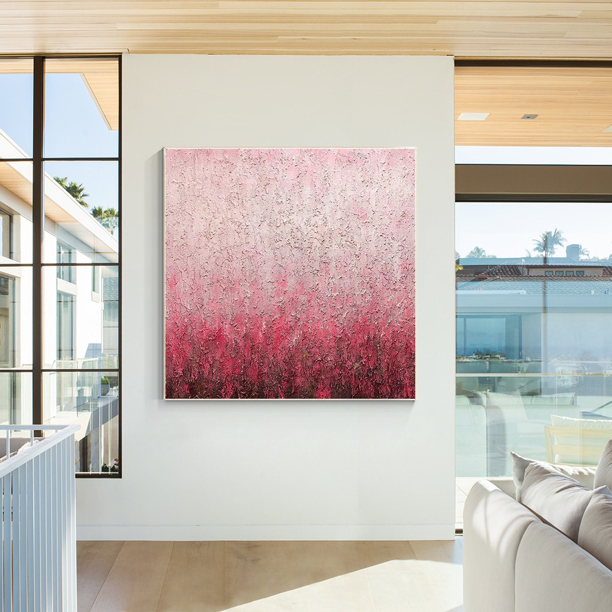 Abstract Pink Texture Painting on Canvas: Square Framed Wall Art #2
