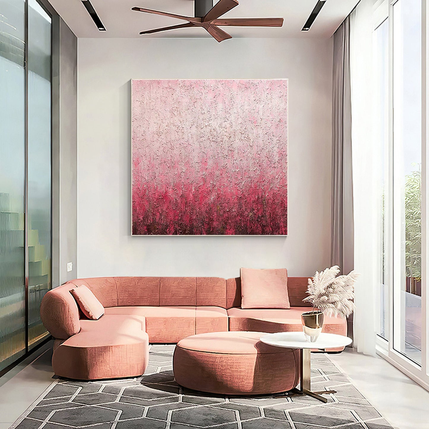 Abstract Pink Texture Painting on Canvas: Square Framed Wall Art #5