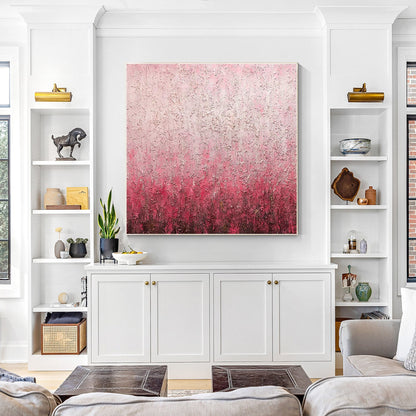 Abstract Pink Texture Painting on Canvas: Square Framed Wall Art #1