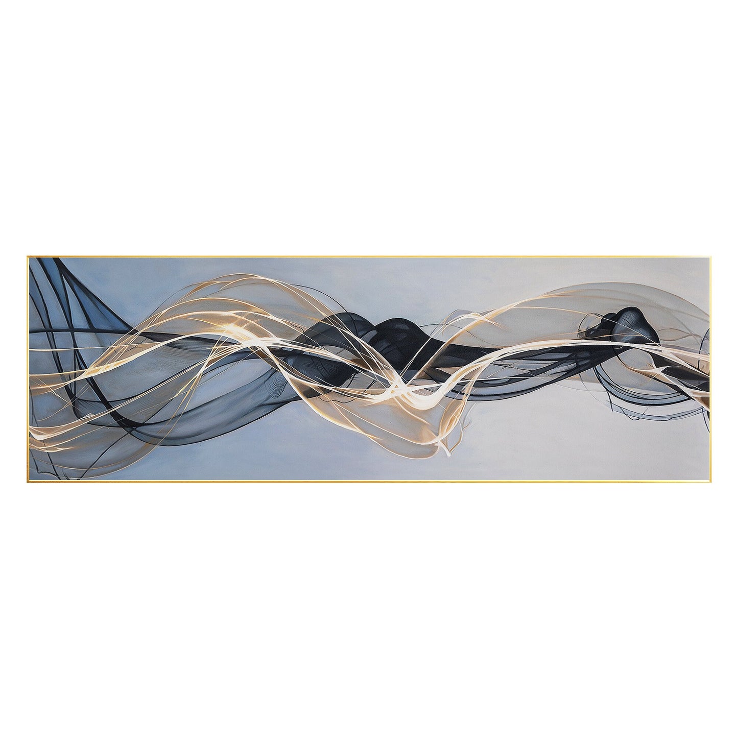 Abstract Ribbon Painting: Gray Gold Black Canvas Wall Art #7