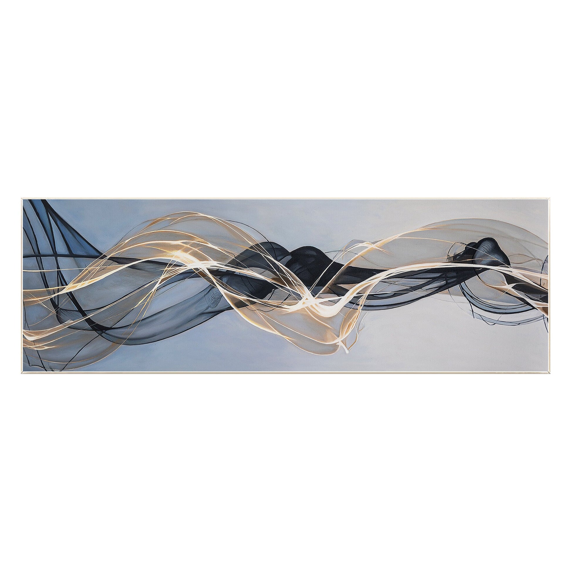 Abstract Ribbon Painting: Gray Gold Black Canvas Wall Art #8