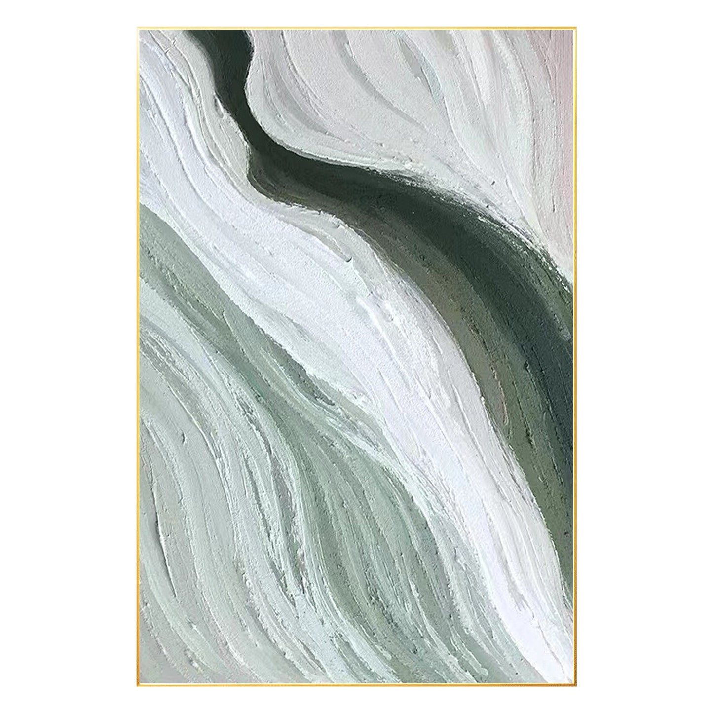 Abstract Ribbon Painting: Green White Texture Canvas Wall Art #7