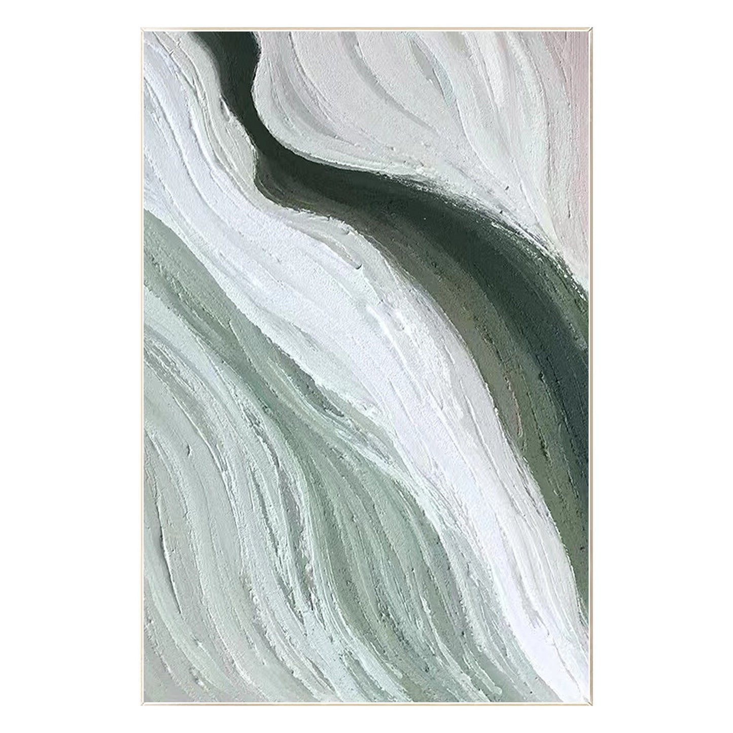 Abstract Ribbon Painting: Green White Texture Canvas Wall Art #8