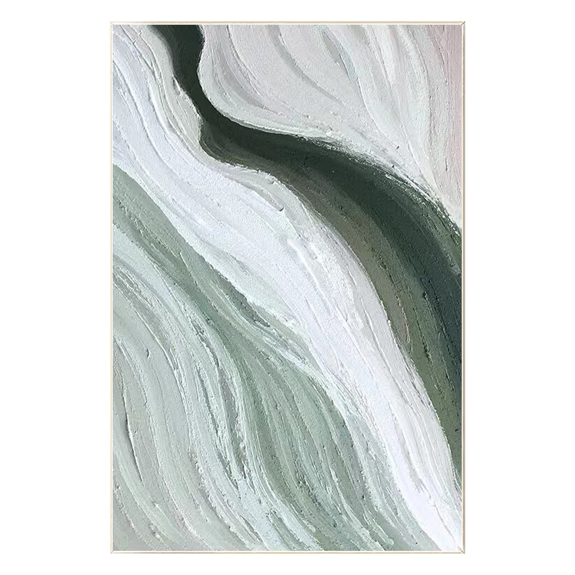 Abstract Ribbon Painting: Green White Texture Canvas Wall Art #8