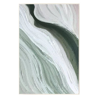 Abstract Ribbon Painting: Green White Texture Canvas Wall Art #8