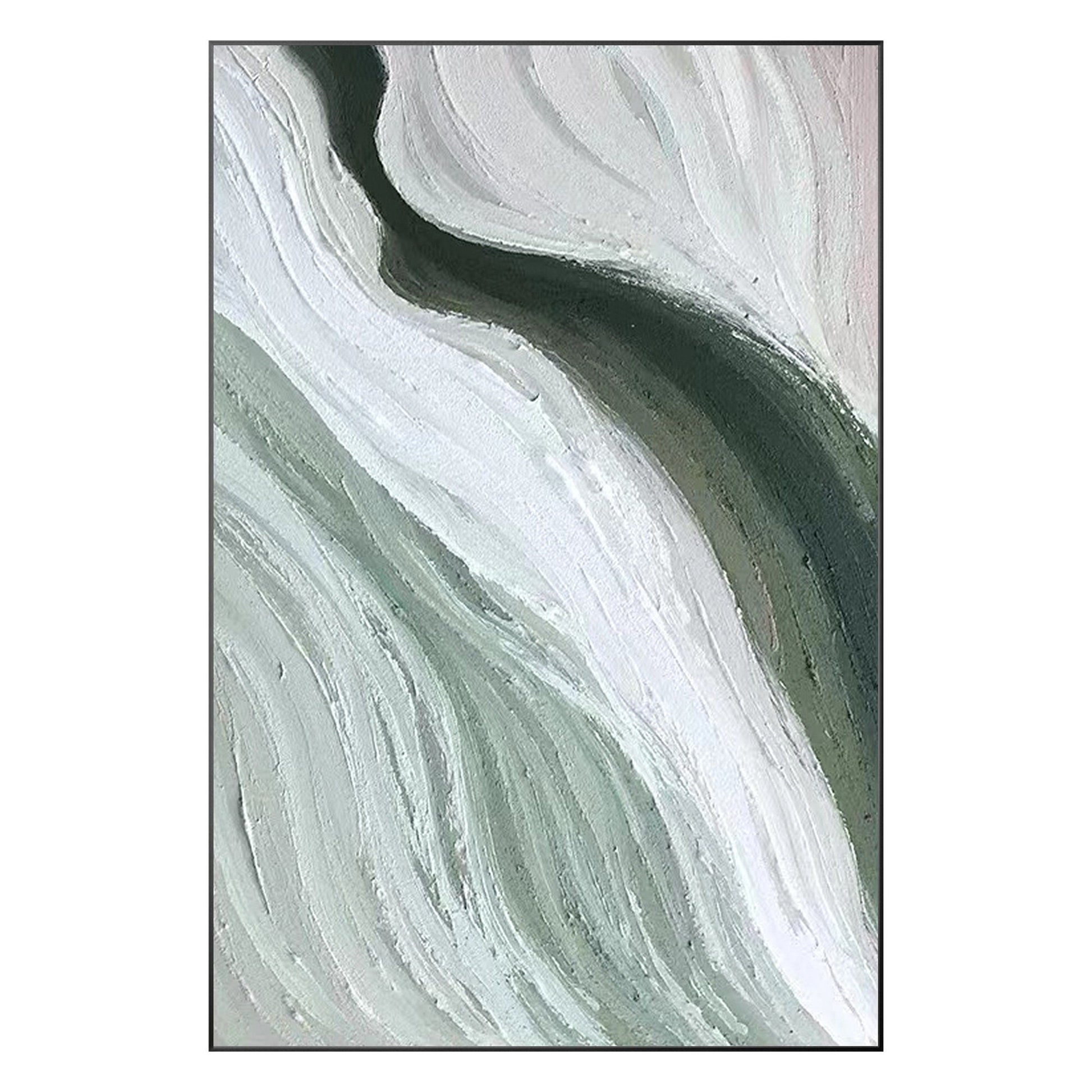 Abstract Ribbon Painting: Green White Texture Canvas Wall Art #9