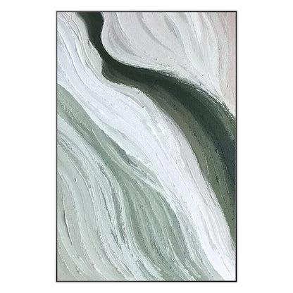 Abstract Ribbon Painting: Green White Texture Canvas Wall Art #9