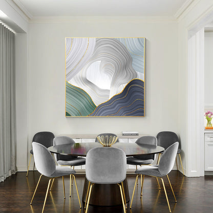 Abstract Ribbon Painting On Canvas: Green, Purple, Gold Luxury Wall Art #3