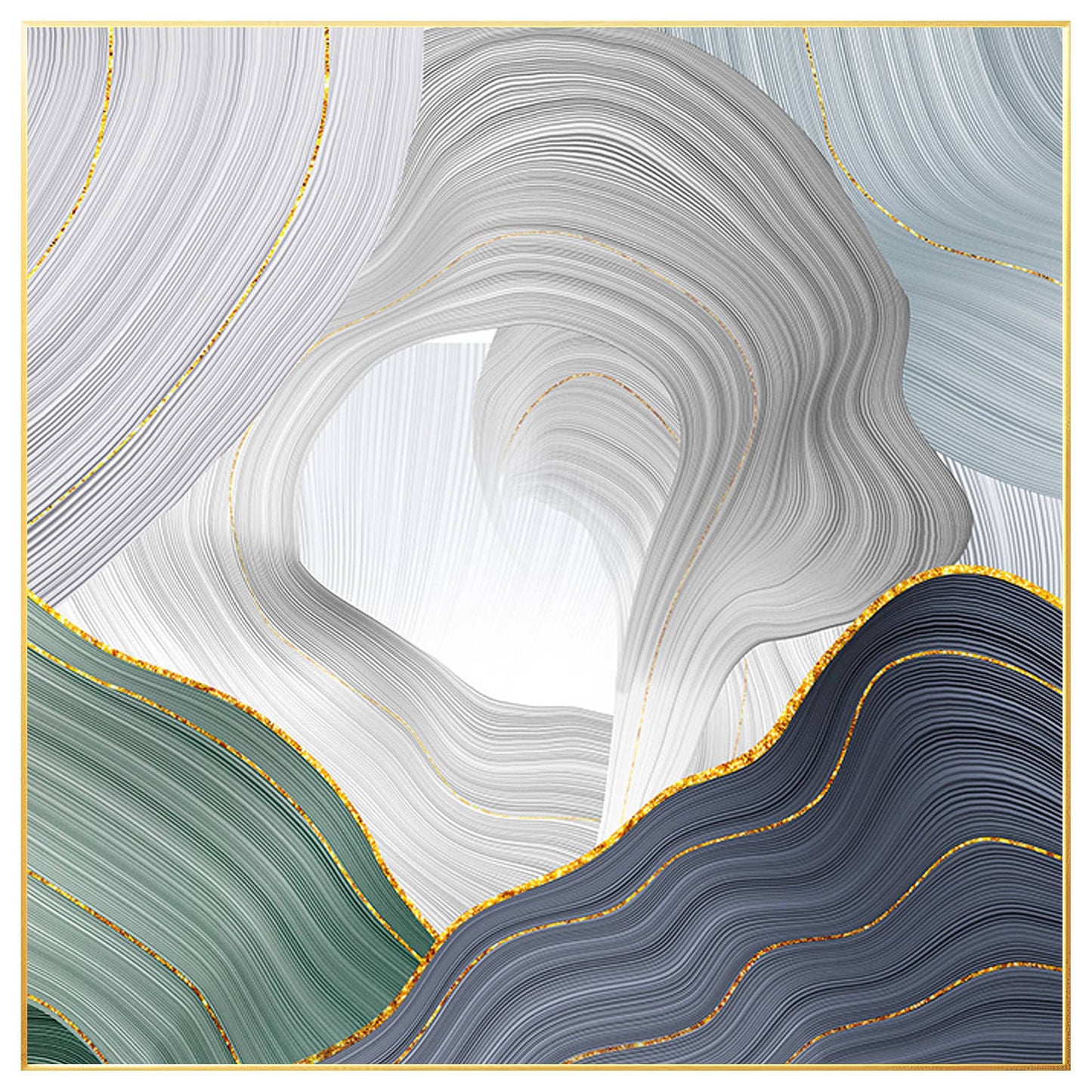 Abstract Ribbon Painting On Canvas: Green, Purple, Gold Luxury Wall Art #7