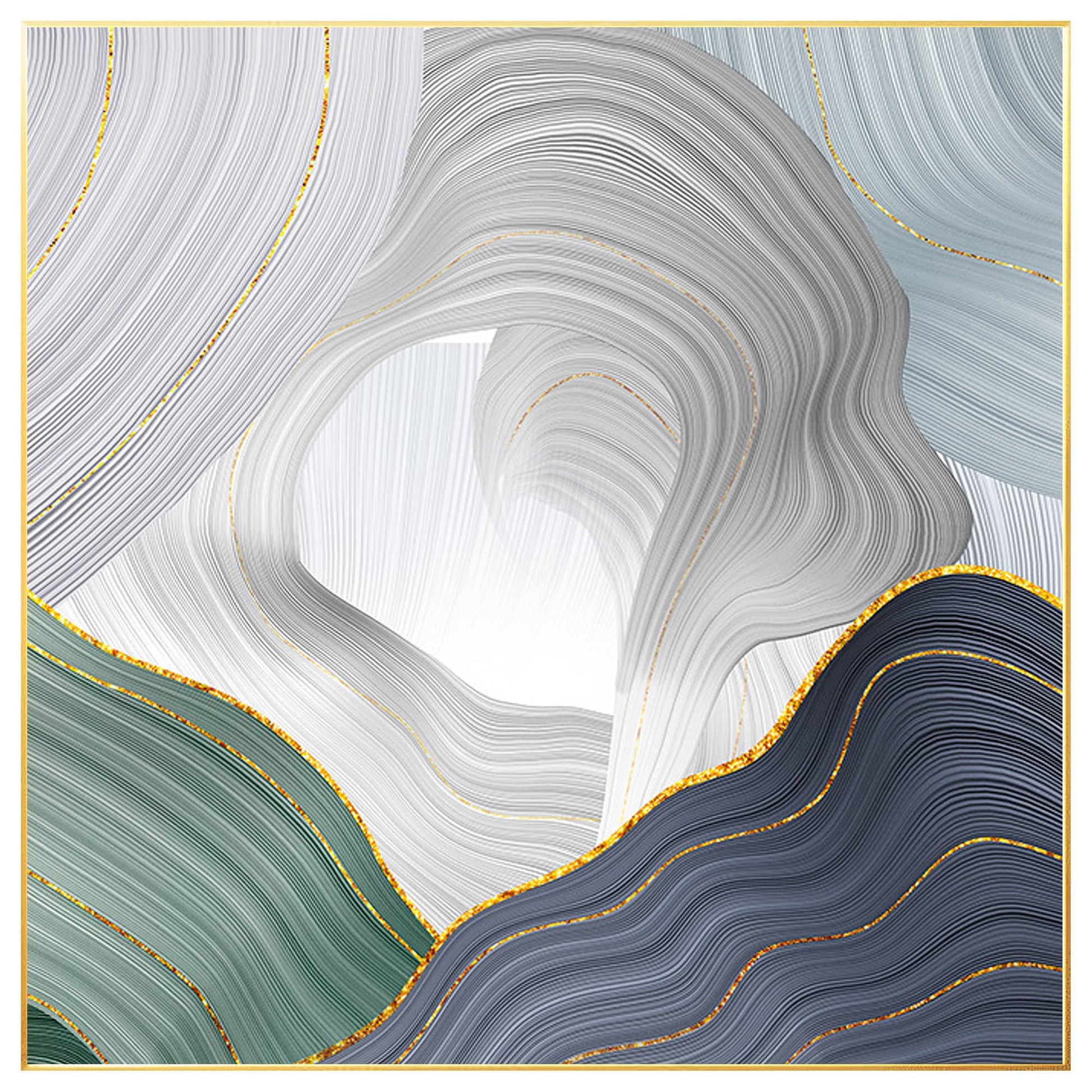 Abstract Ribbon Painting On Canvas: Green, Purple, Gold Luxury Wall Art #7