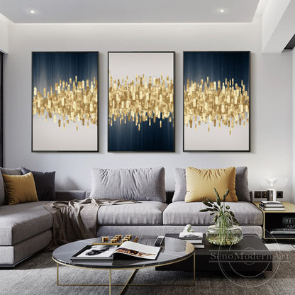 Abstract Ribbon Painting Set: Black, Gray, and Blue Wall Art #2