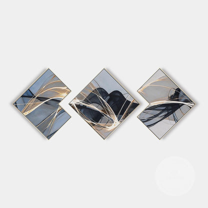 Abstract Ribbon Painting Set: Black, Gray, and Blue Wall Art #12